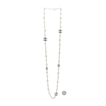 Chanel Crystal Pearl CC Long Necklace Gold 3 of 5