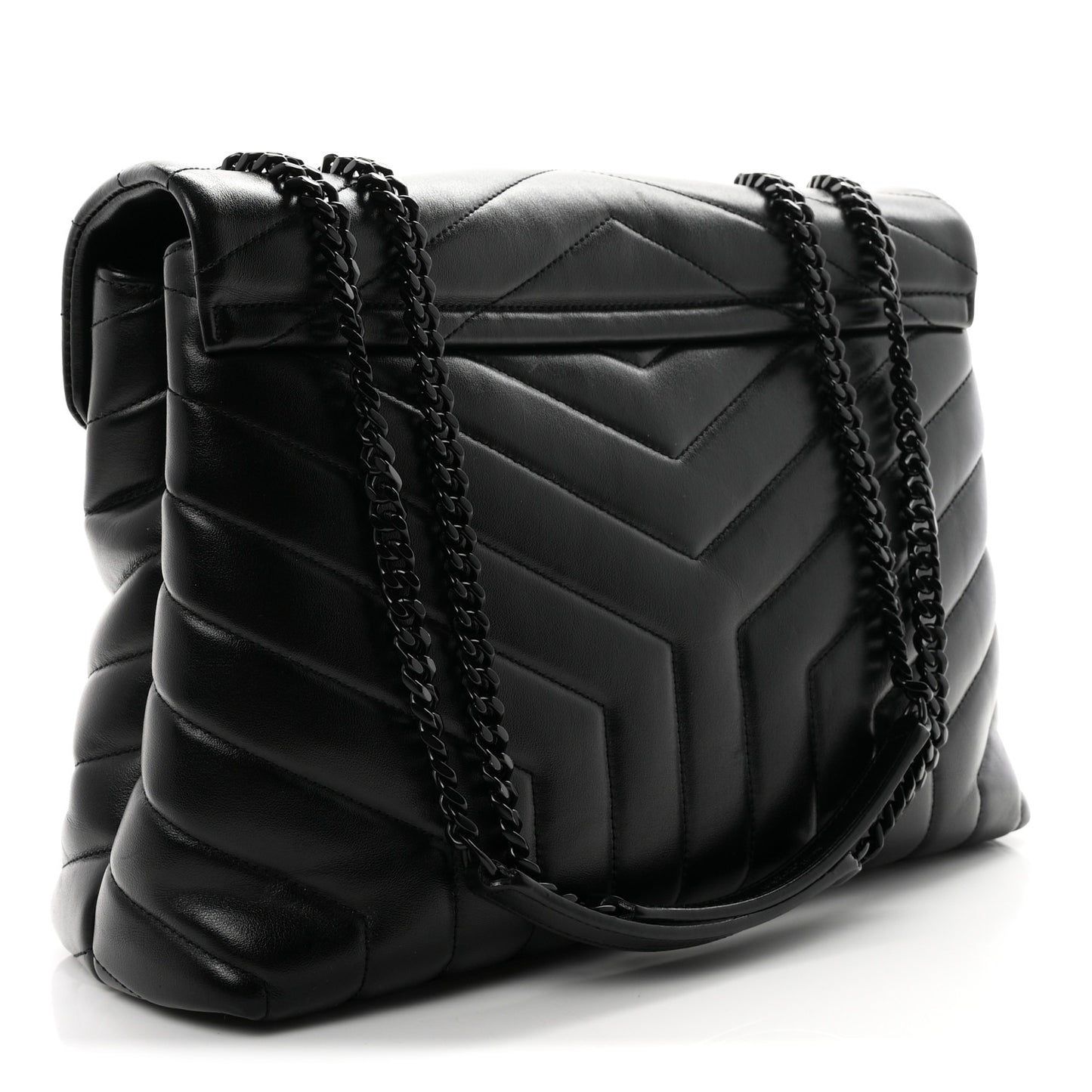 Calfskin Y Quilted Monogram Monochrome Medium Loulou Chain Satchel Black