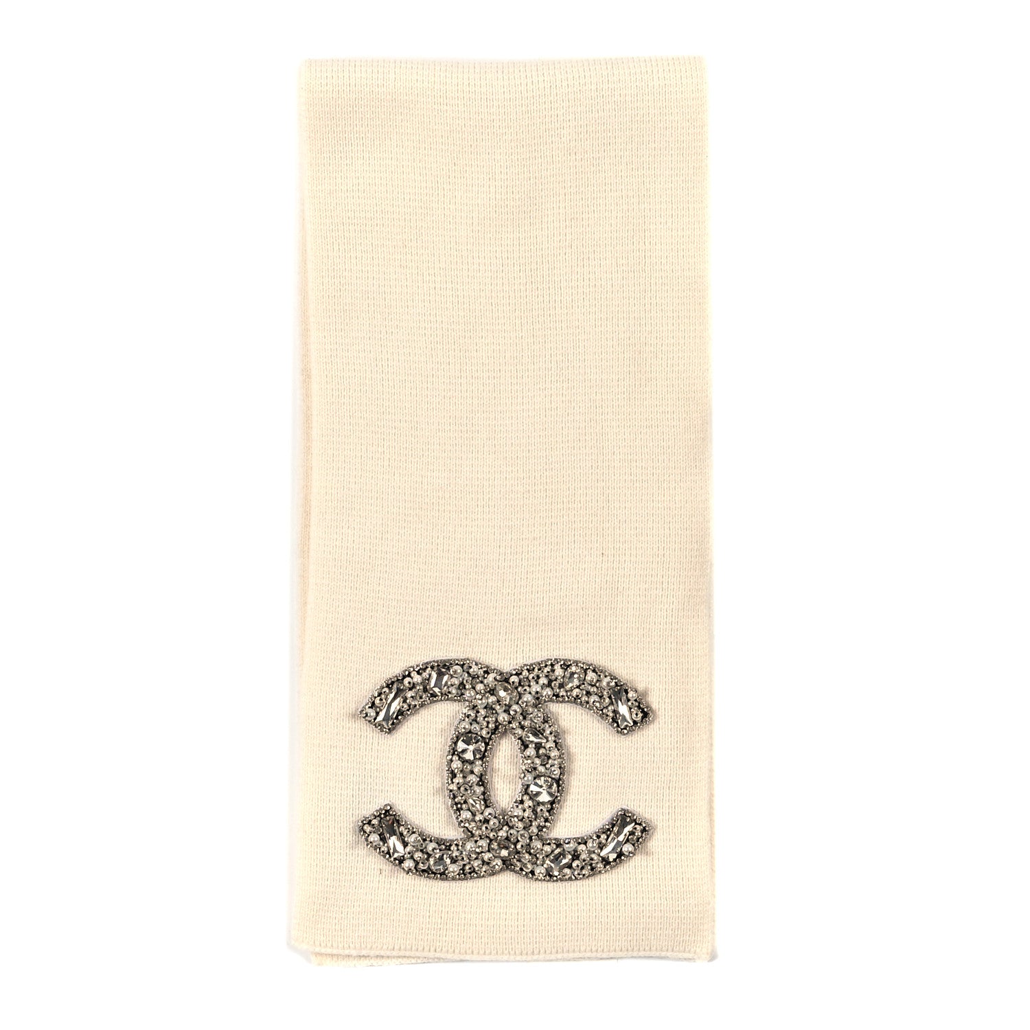 Chanel Cashmere Crystal CC Scarf White 1 of 4