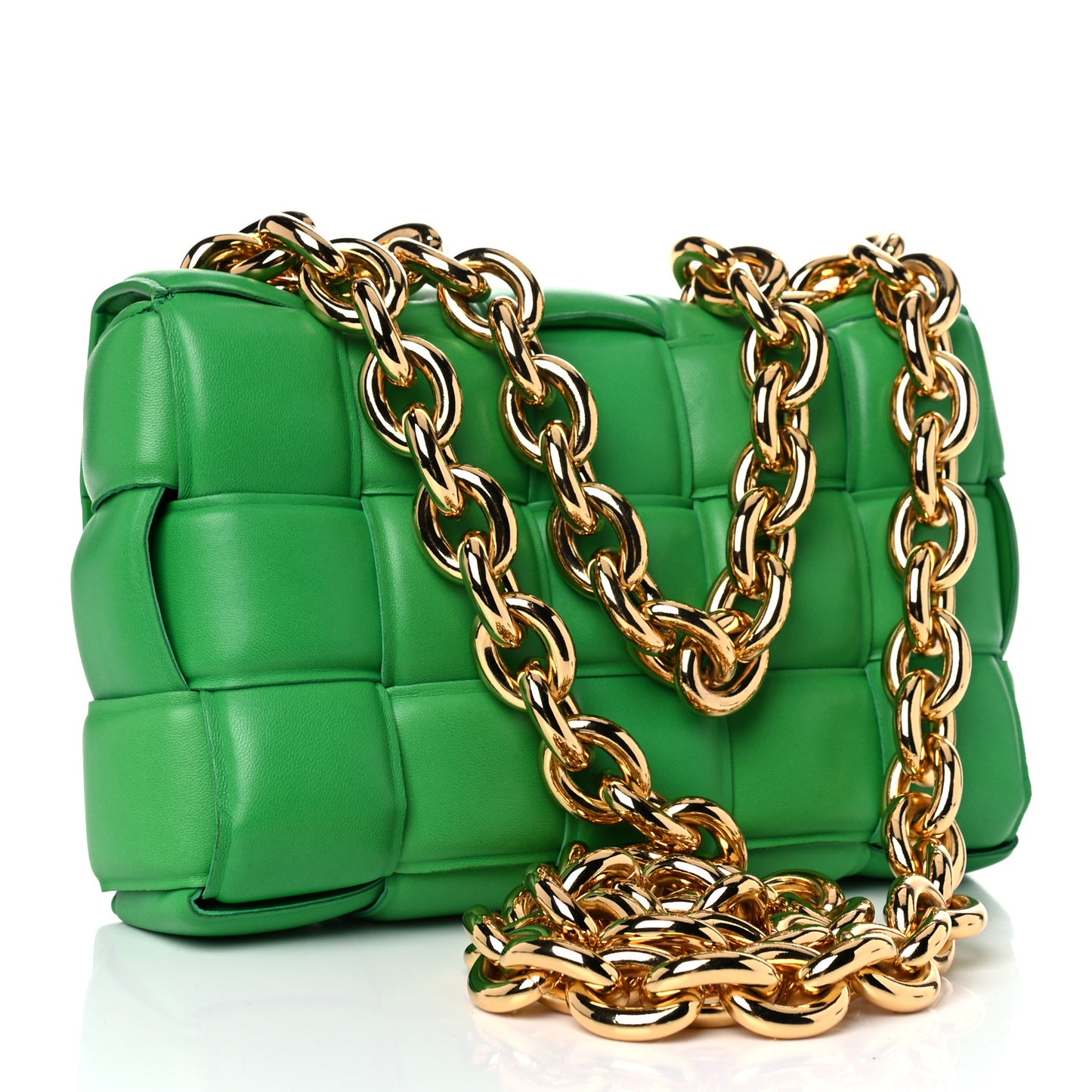 Lambskin Maxi Intreccio Padded Chain Cassette Crossbody Bag Grass