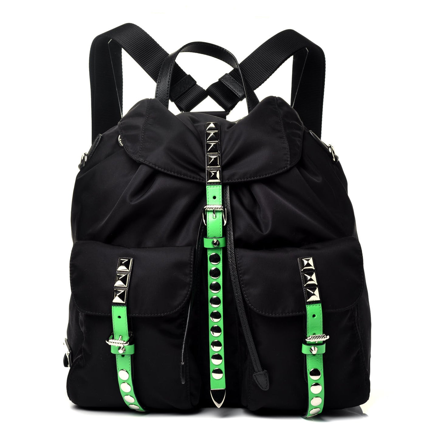 Nylon New Vela Studded Backpack Black Green