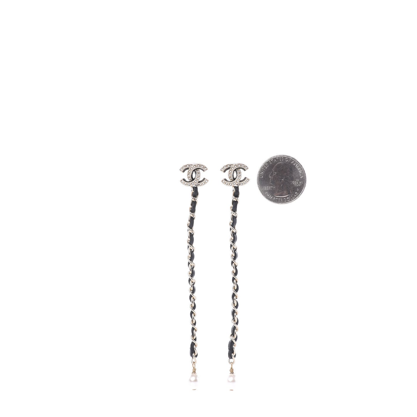 Lambskin Chain Crystal Pearl CC Drop Earrings Gold