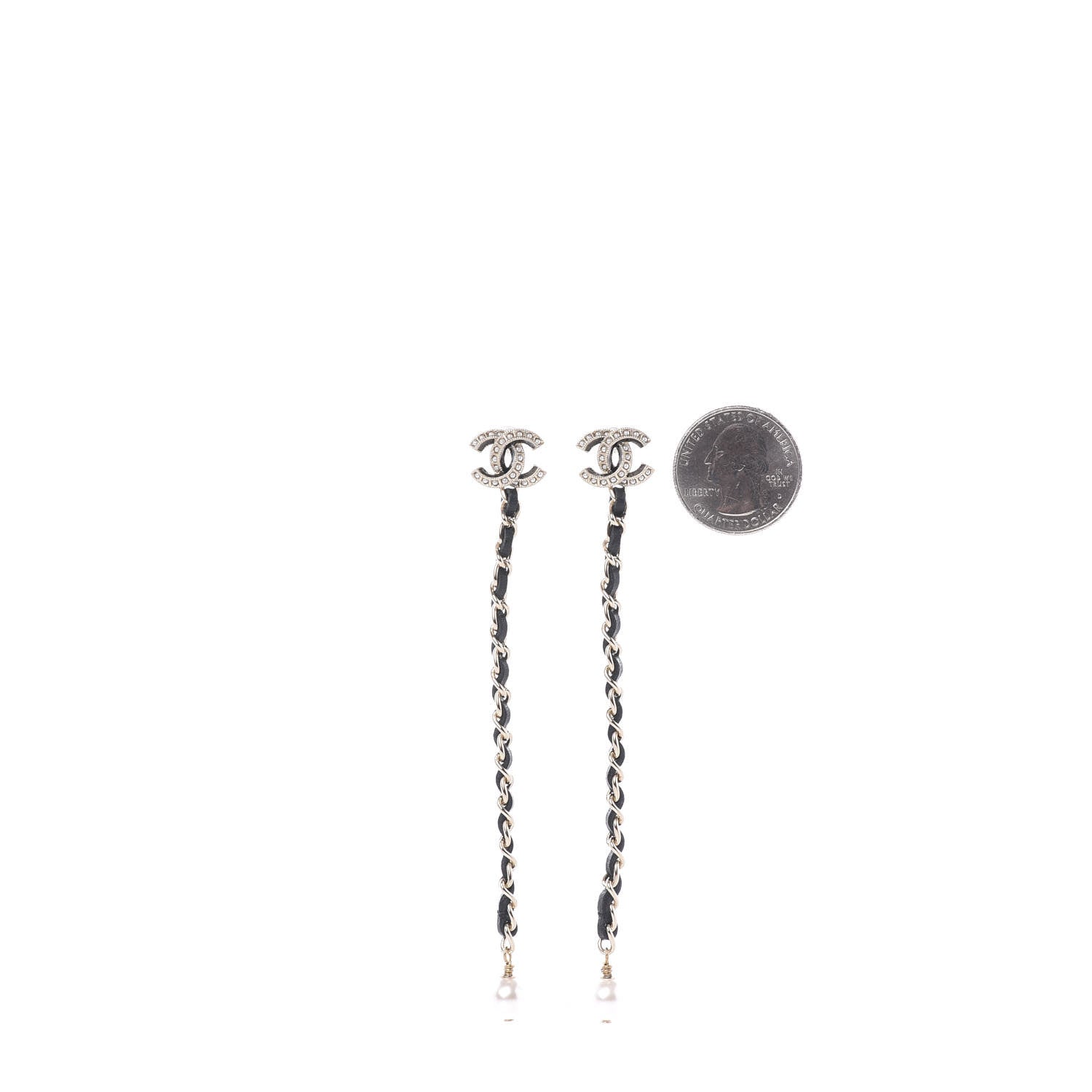 Chanel Lambskin Chain Crystal Pearl CC Drop Earrings Gold 2 of 5