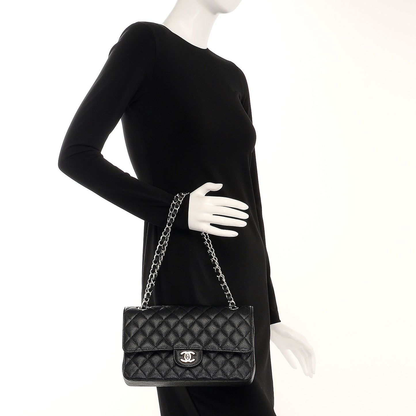 Caviar Quilted Medium Double Flap Black