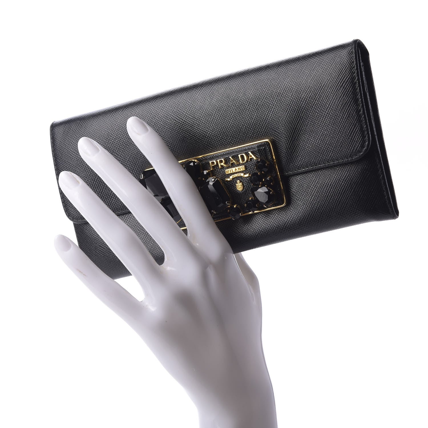 Prada Saffiano Stones Continental Wallet Black 2 of 7