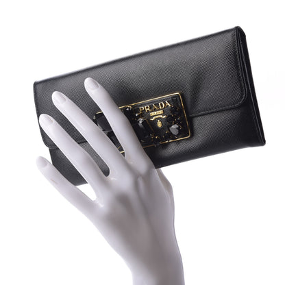 Prada Saffiano Stones Continental Wallet Black 2 of 7