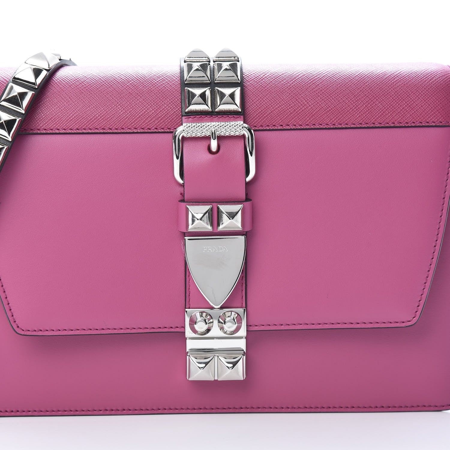 Prada Saffiano City Calfskin Studded Small Elektra Shoulder Bag Fuxia 7 of 10