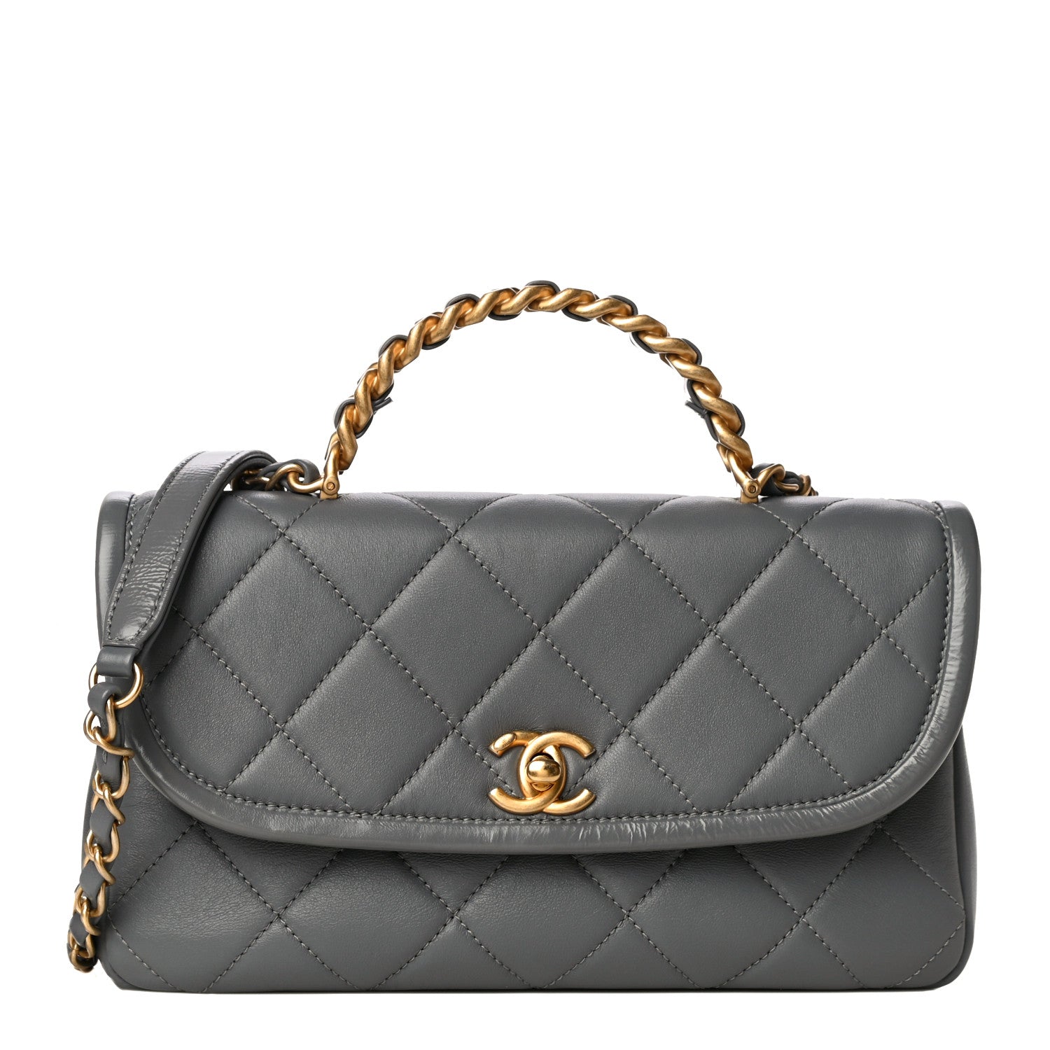Chanel Lambskin Quilted Small La Parisienne Top Handle Flap Grey 1 of 10