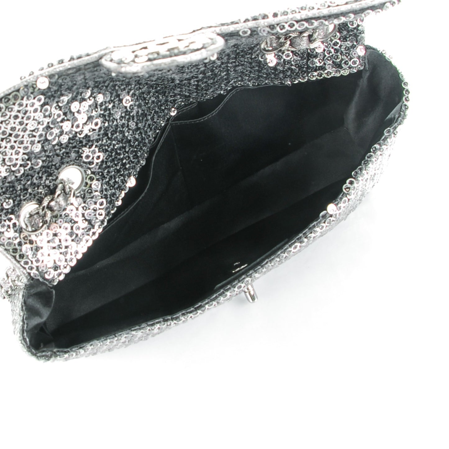 Sequin East West Flap Dark Silver