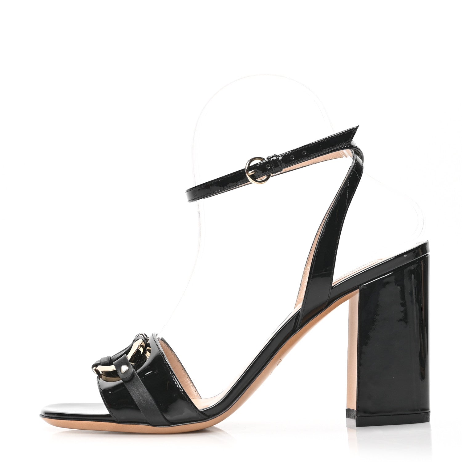 Valentino Garavani Patent V-Rivet Ankle Strap 90mm Sandals 37.5 Black 1 of 8
