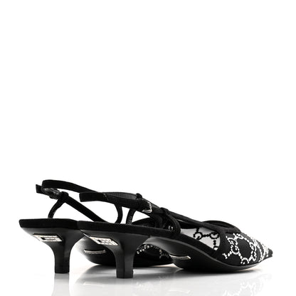 Gucci Tela Retino Kid Scamosciato Crystal GG Monogram Square G 35mm Slingback Pumps 39.5 Black 4 of 8