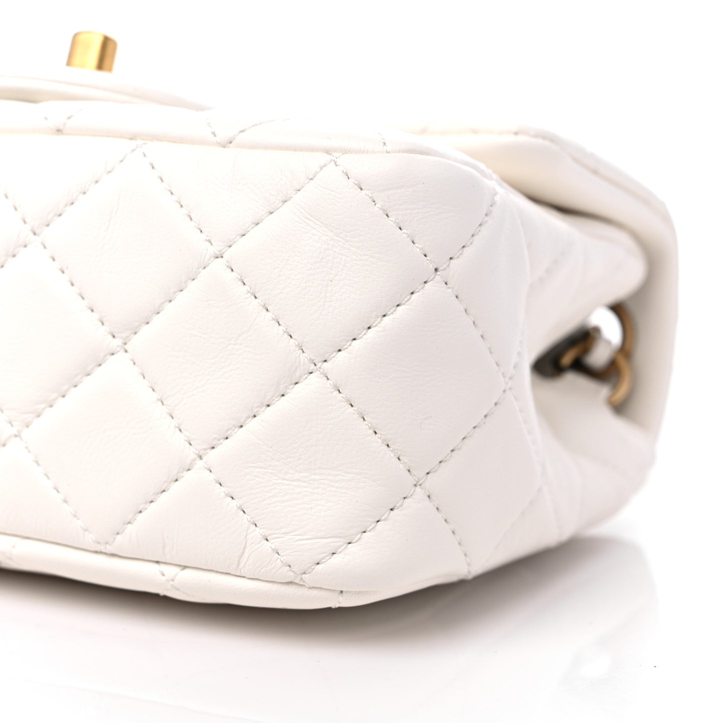 Lambskin Quilted Mini Pearl Crush Flap White