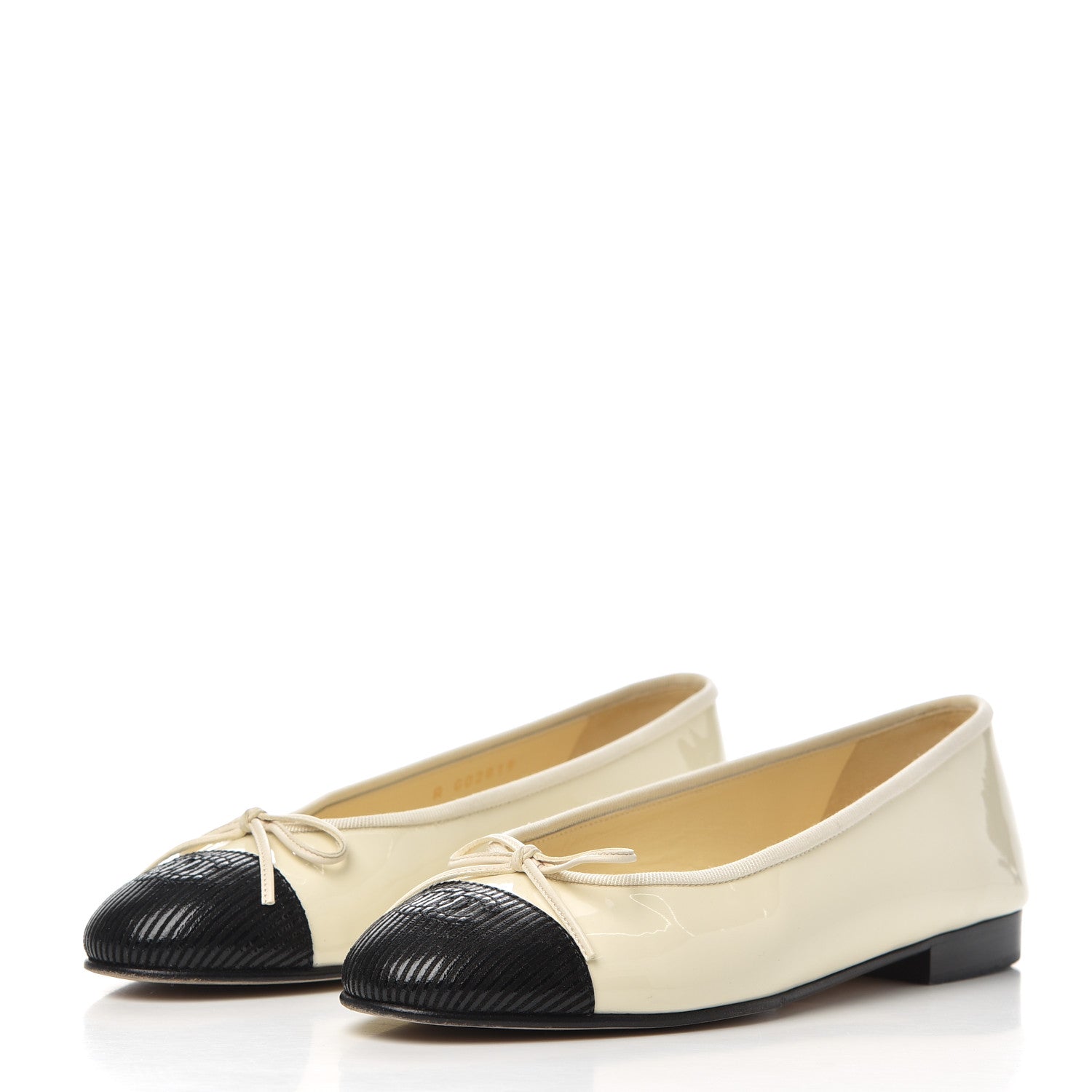 Chanel Patent CC Cap Toe Ballerina Flats 37.5 Beige Black 3 of 14