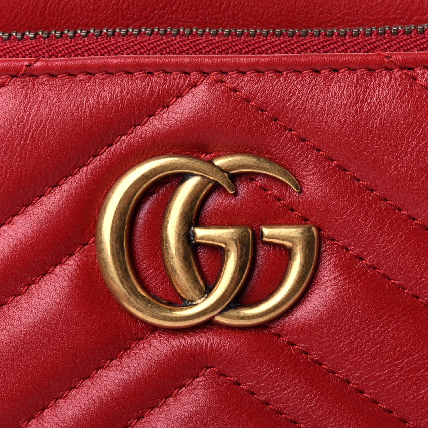 Gucci Calfskin Matelasse Small GG Marmont Double Zip Shoulder Bag Hibiscus Red 4 of 4