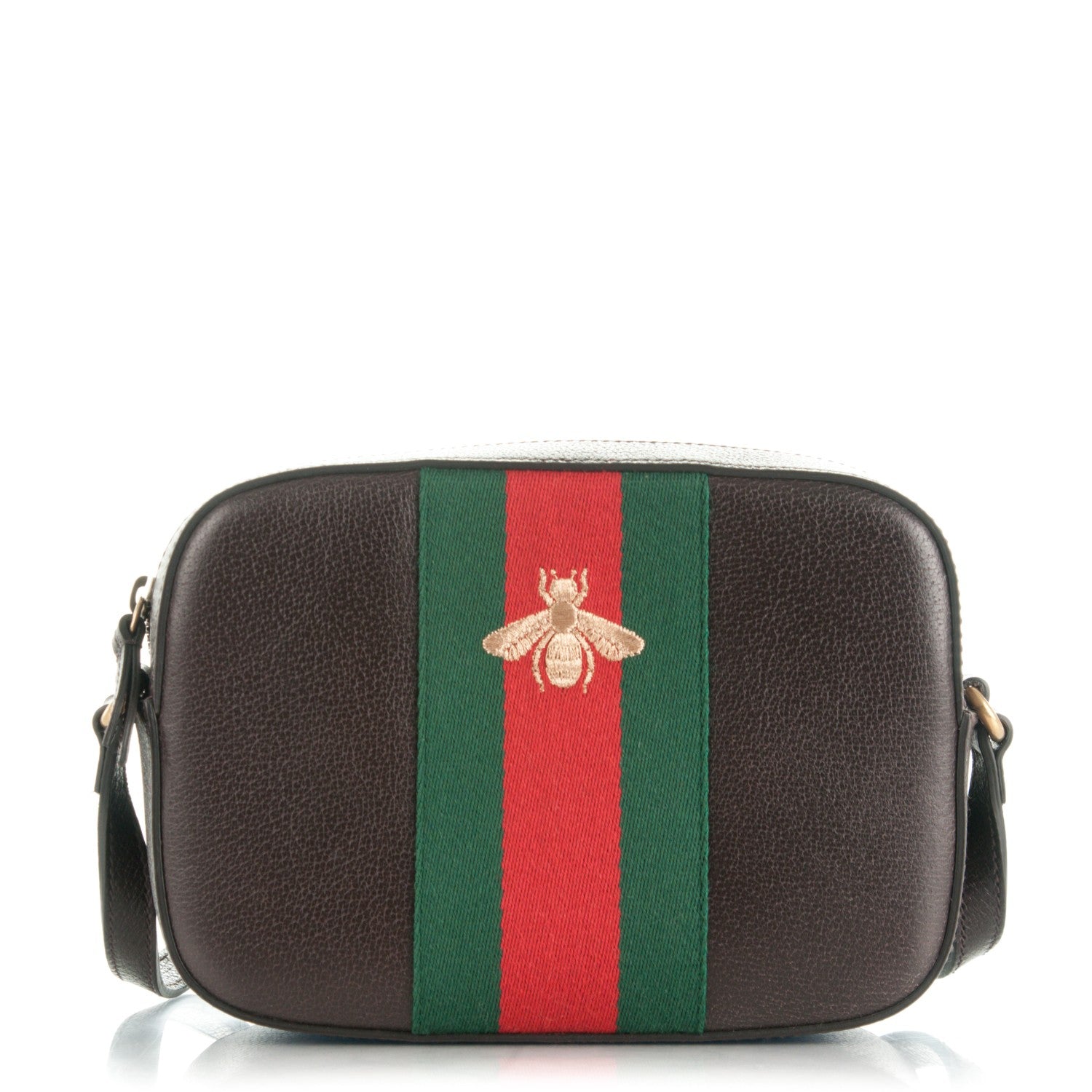 Gucci Textured Calfskin Web Small Webby Bee Shoulder Bag Brown Coffee 1 of 6