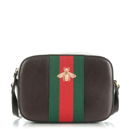 Gucci Textured Calfskin Web Small Webby Bee Shoulder Bag Brown Coffee 1 of 6