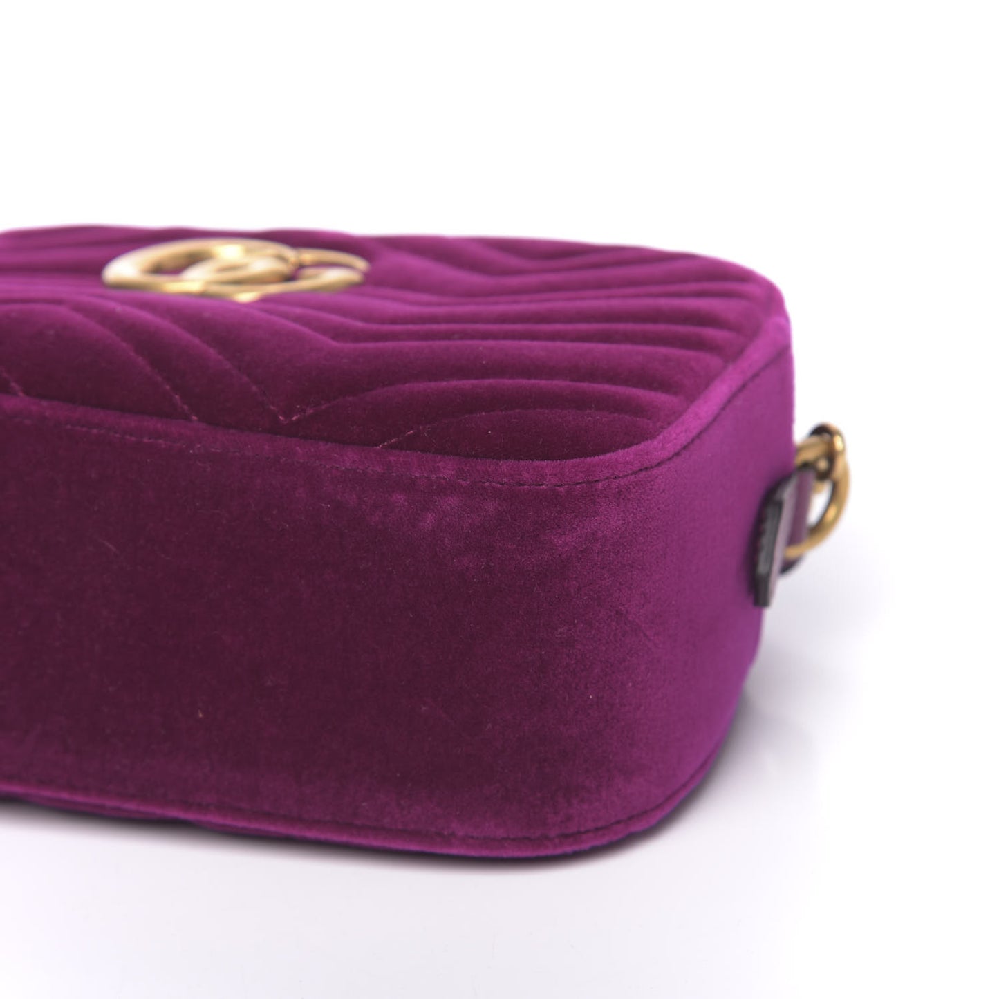 Velvet Matelasse Small GG Marmont Chain Shoulder Bag Fuchsia Violet Cyclamen
