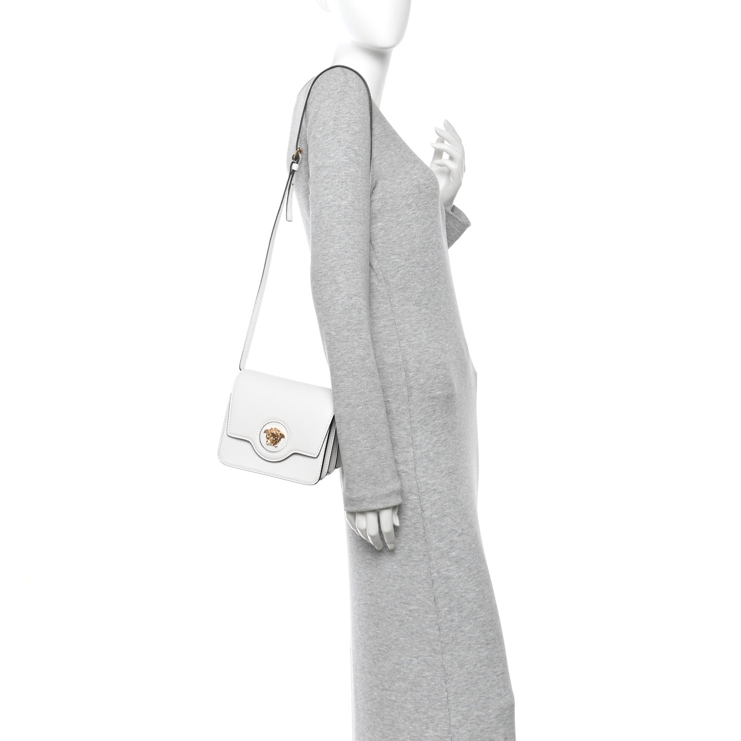 Versace Grained Calfskin La Medusa Shoulder Bag White 2 of 9