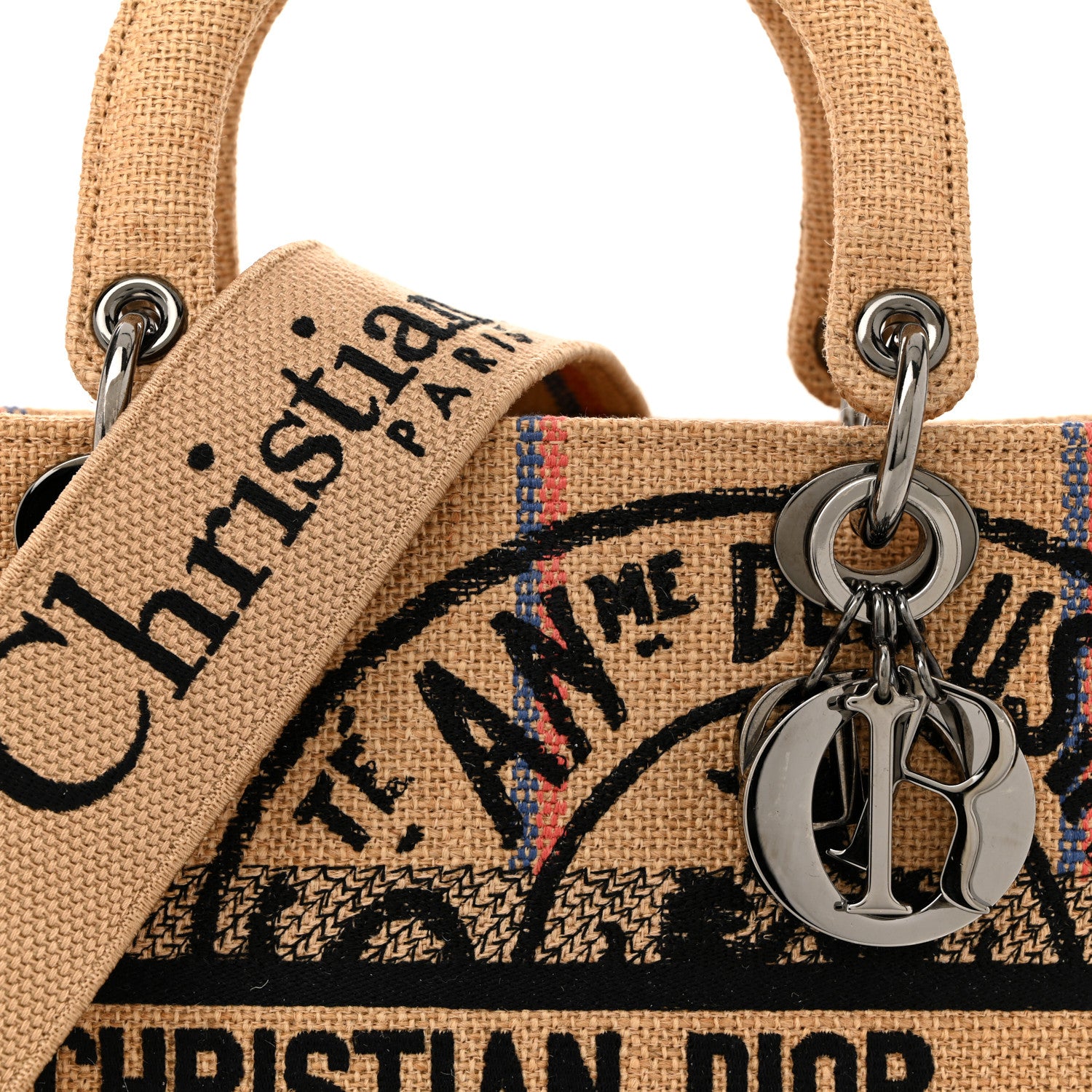Christian Dior Canvas Jute Embroidered Medium Lady D-Lite Beige Multicolor 8 of 10