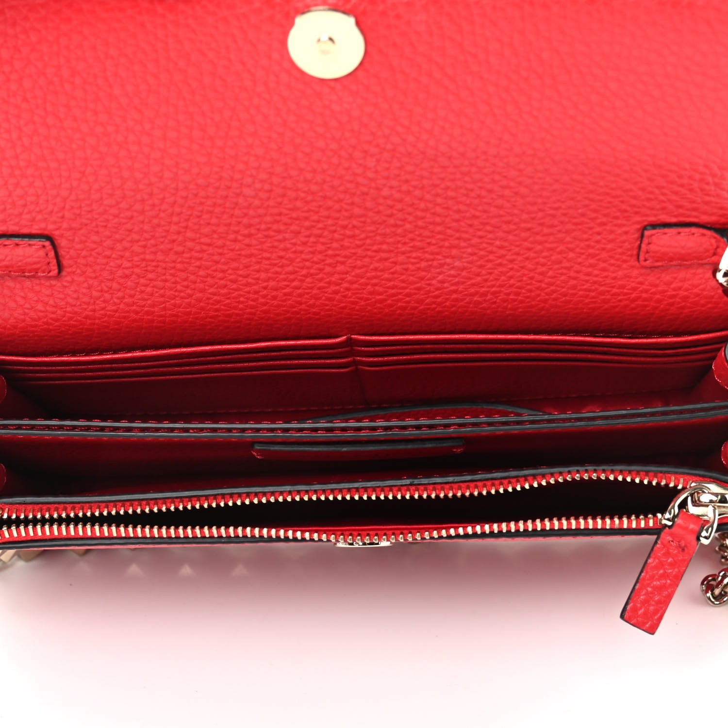 Valentino Garavani Pebbled Calfskin Rockstud Flap Wallet On Chain Rouge Pur 5 of 9