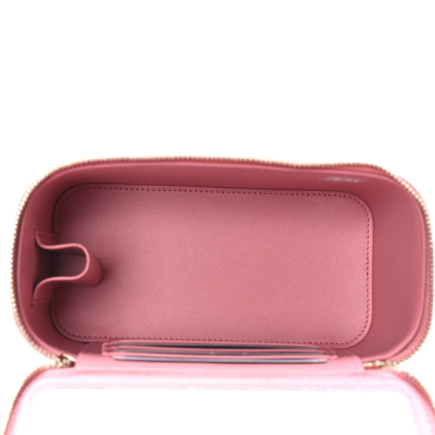 Lambskin Quilted Small Top Handle Vanity Case With Chain Pink