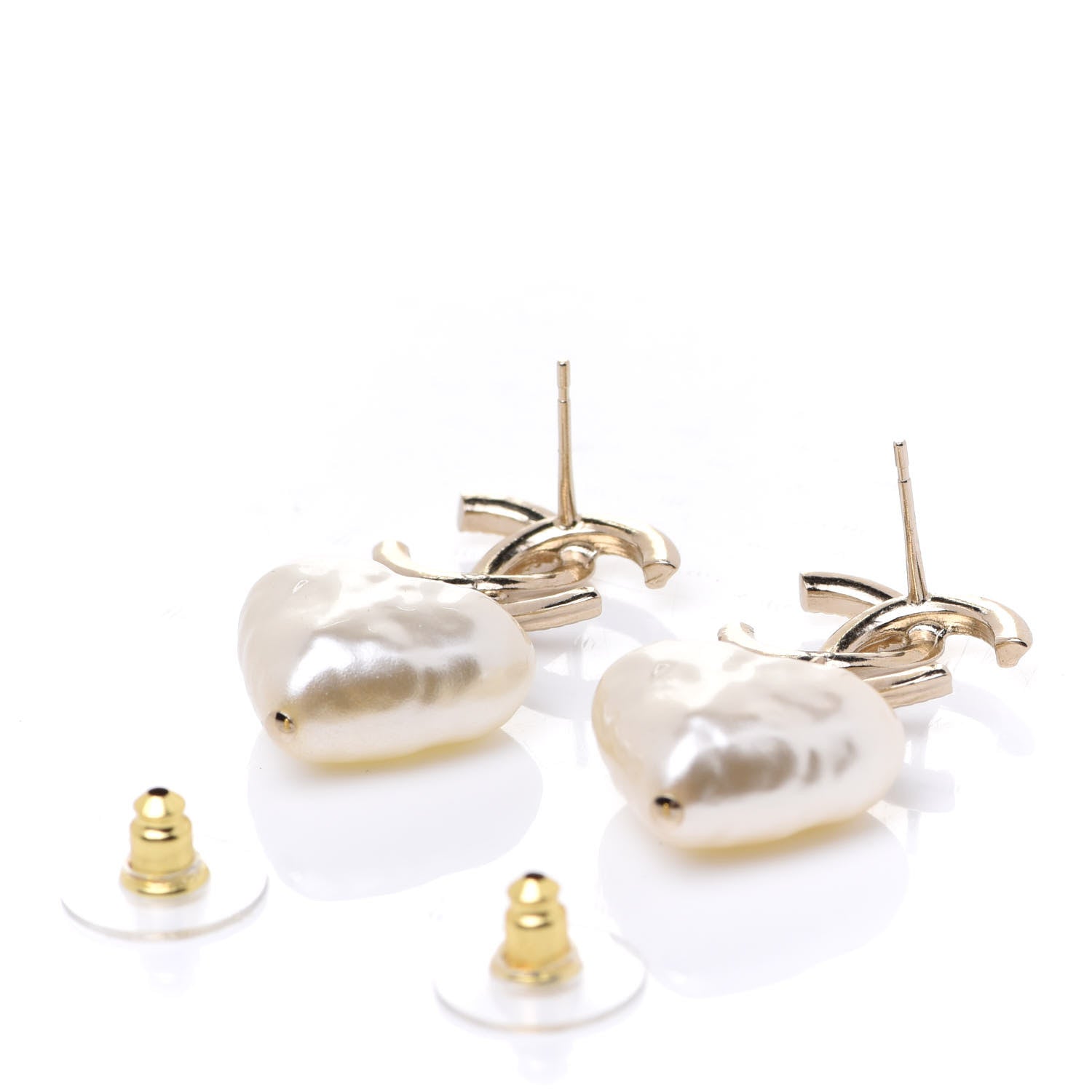 Chanel Pearl CC Heart Drop Earrings Gold 3 of 5