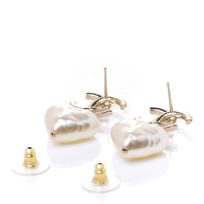 Chanel Pearl CC Heart Drop Earrings Gold 3 of 5