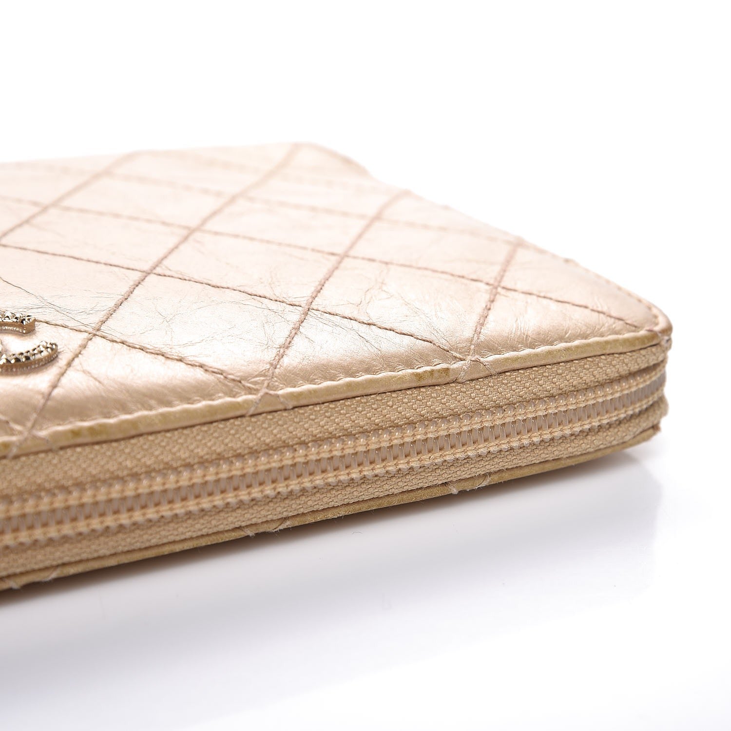 Chanel Metallic Aged Calfskin Quilted Palette Large Zip Around Organizer Wallet Gold 18 of 19
