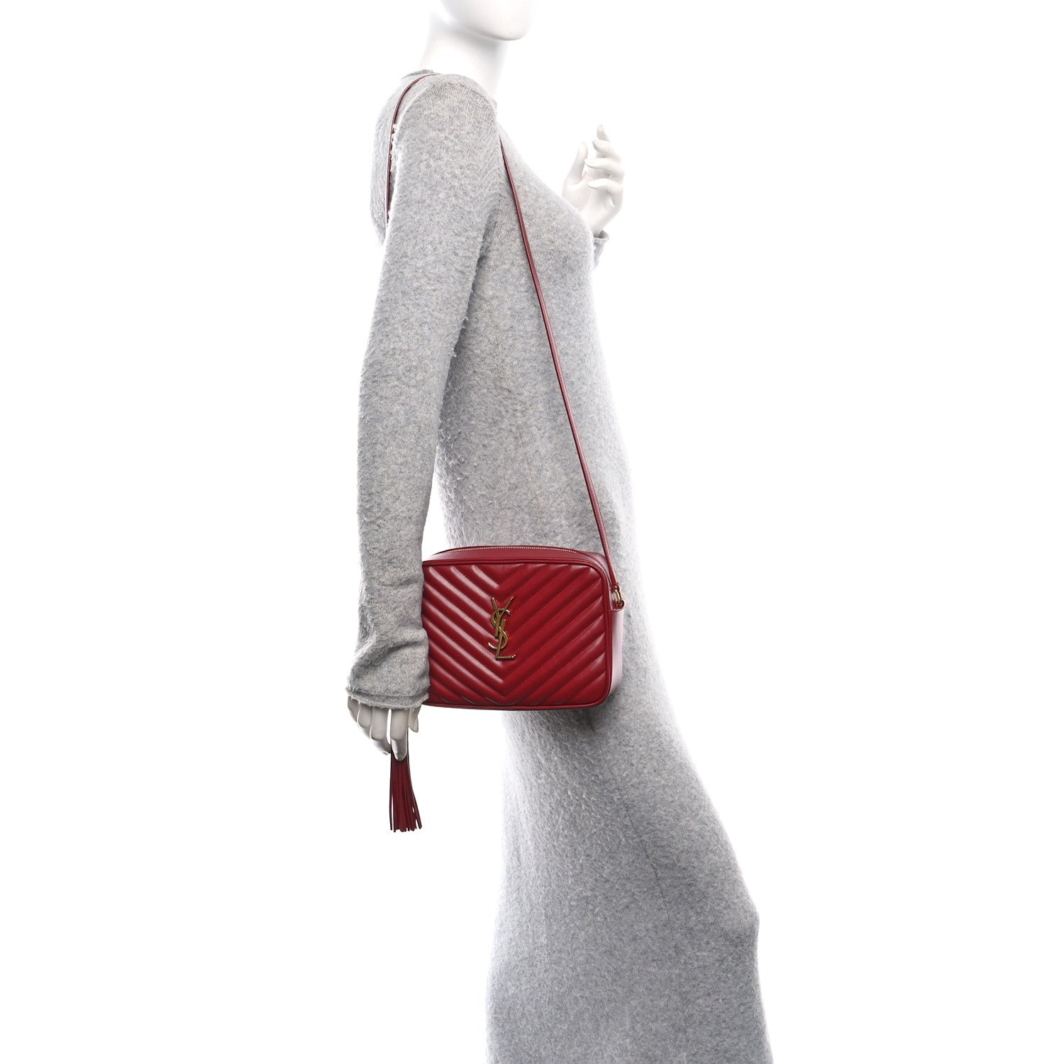 Saint Laurent Calfskin Matelasse Monogram Lou Camera Bag Opyum Red 2 of 12