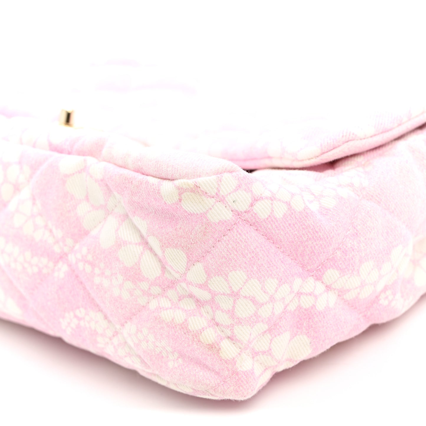 Printed Denim Quilted Maxi Single Flap Bag Pink White