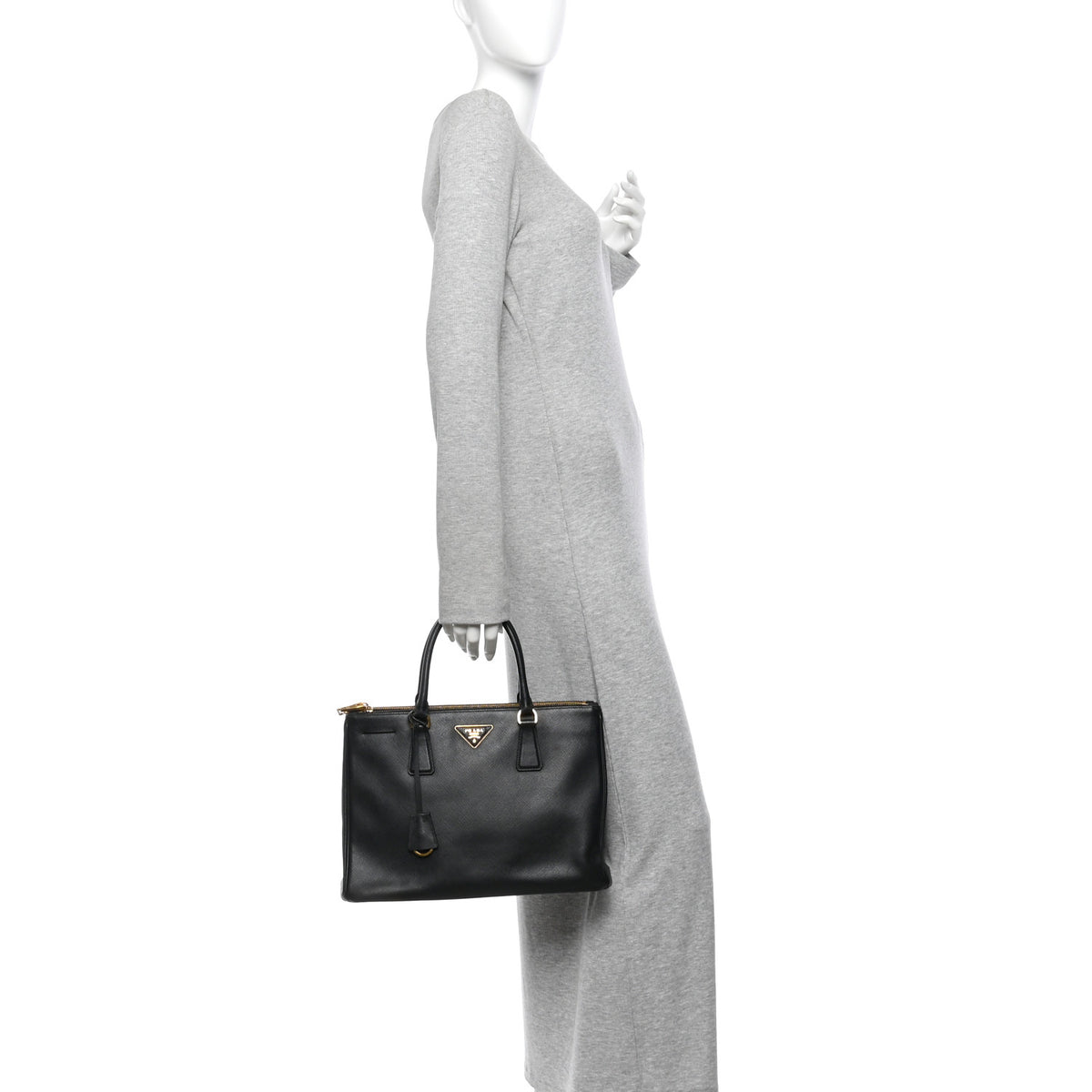 Saffiano Lux Large Galleria Double Zip Tote Black