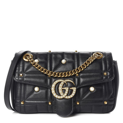 Gucci Calfskin Matelasse Studded Small Pearly GG Marmont Shoulder Bag Black 1 of 15