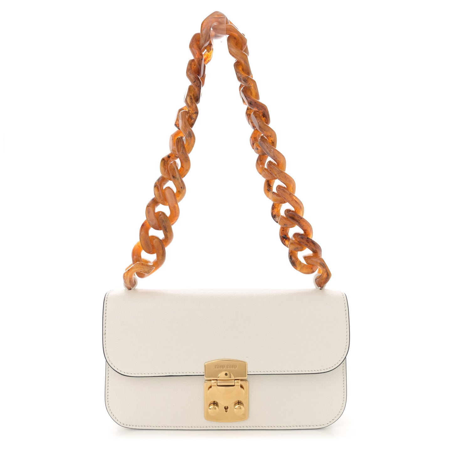Goatskin Resin Madras Chain Shoulder Bag White