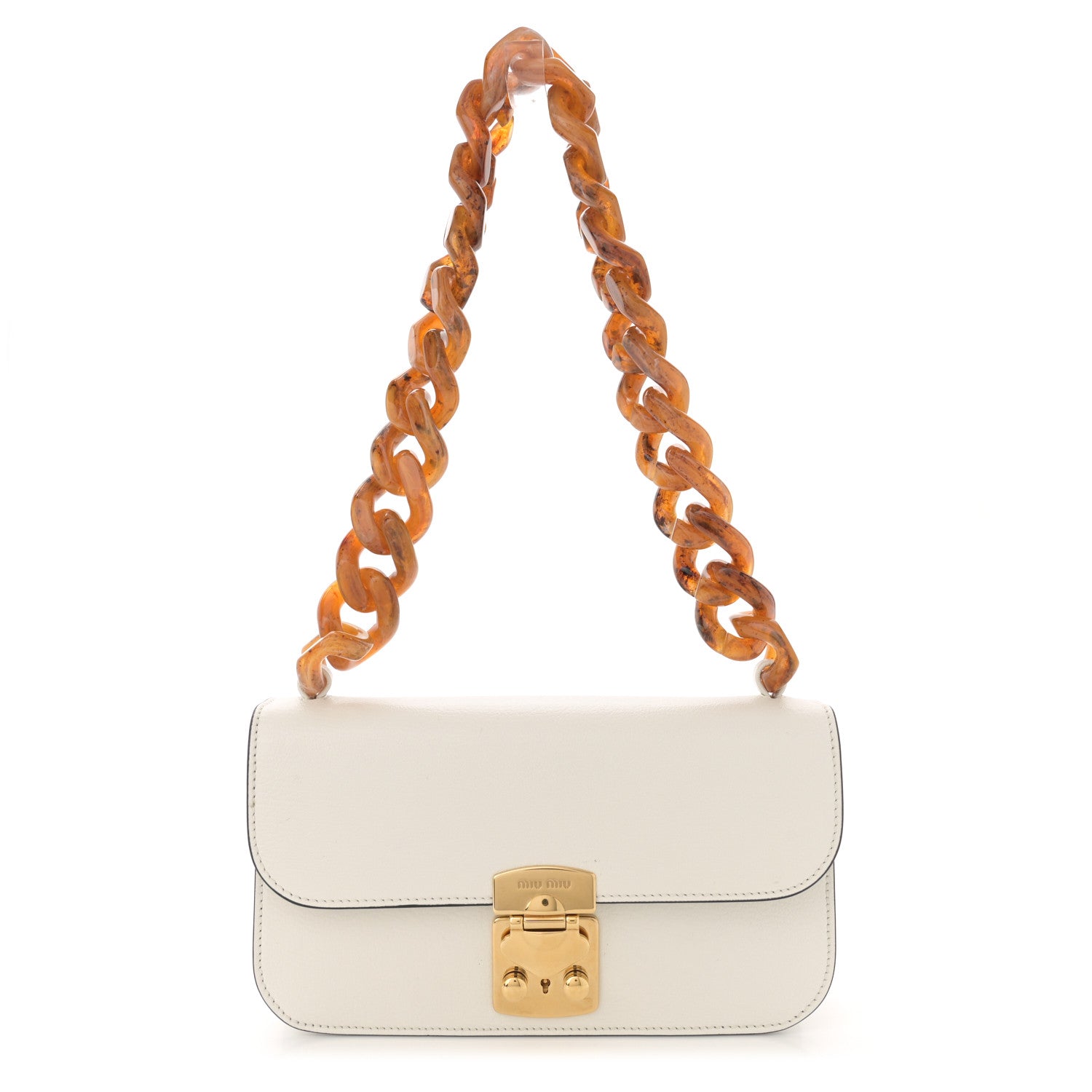 Miu Miu Goatskin Resin Madras Chain Shoulder Bag White 1 of 11