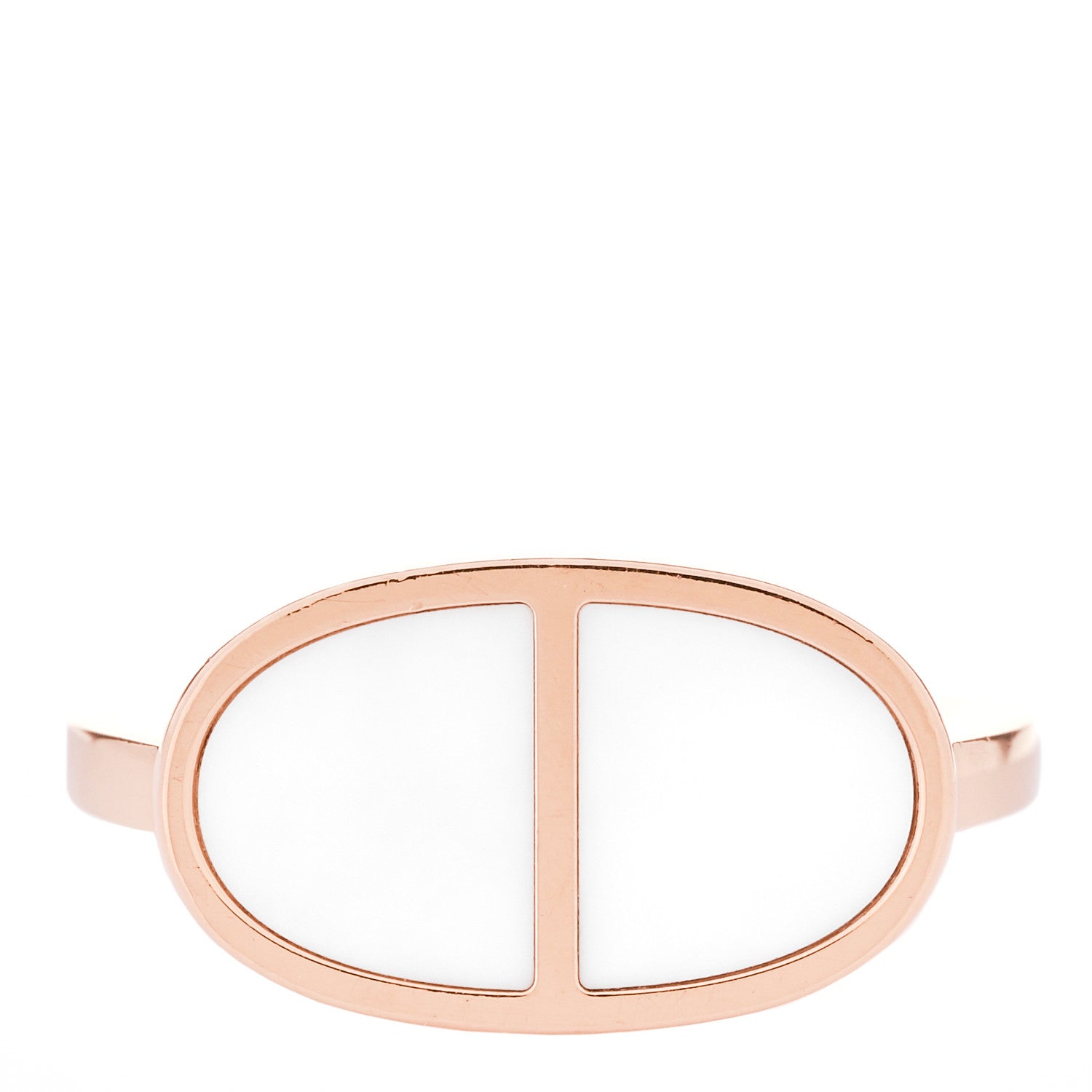 Hermes 18K Rose Gold Ceramic MM Chaine d'Ancre Verso Ring 50 5.25 White 1 of 5