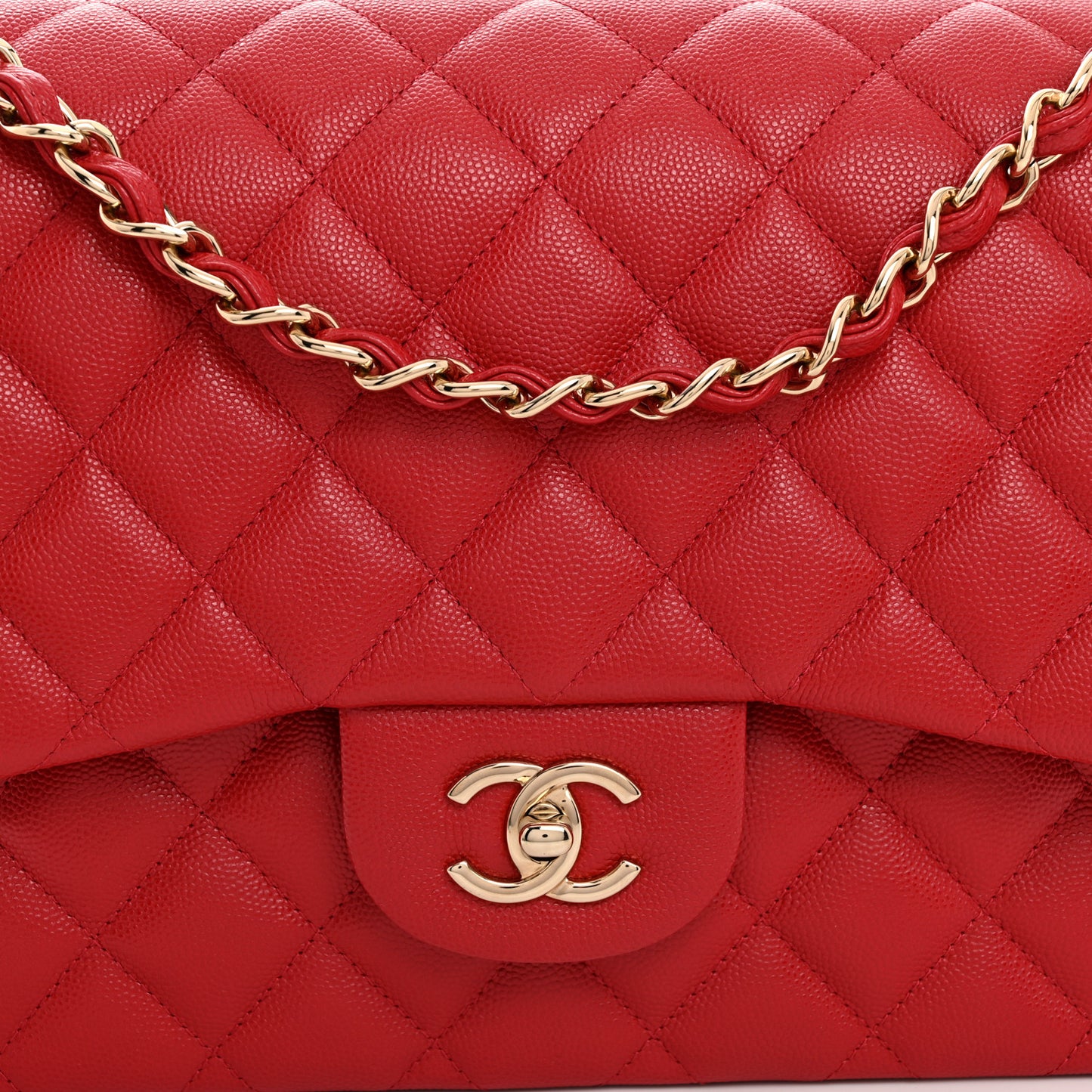Caviar Quilted Jumbo Double Flap Red