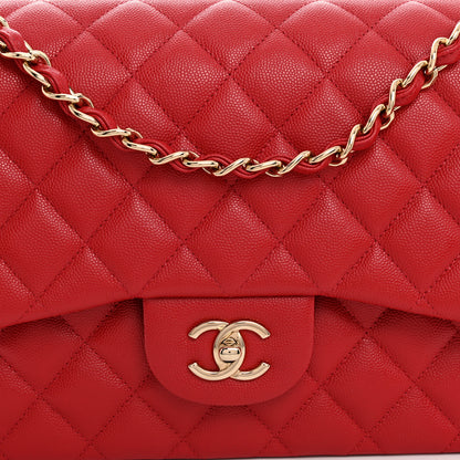 Chanel Caviar Quilted Jumbo Double Flap Red 8 of 10
