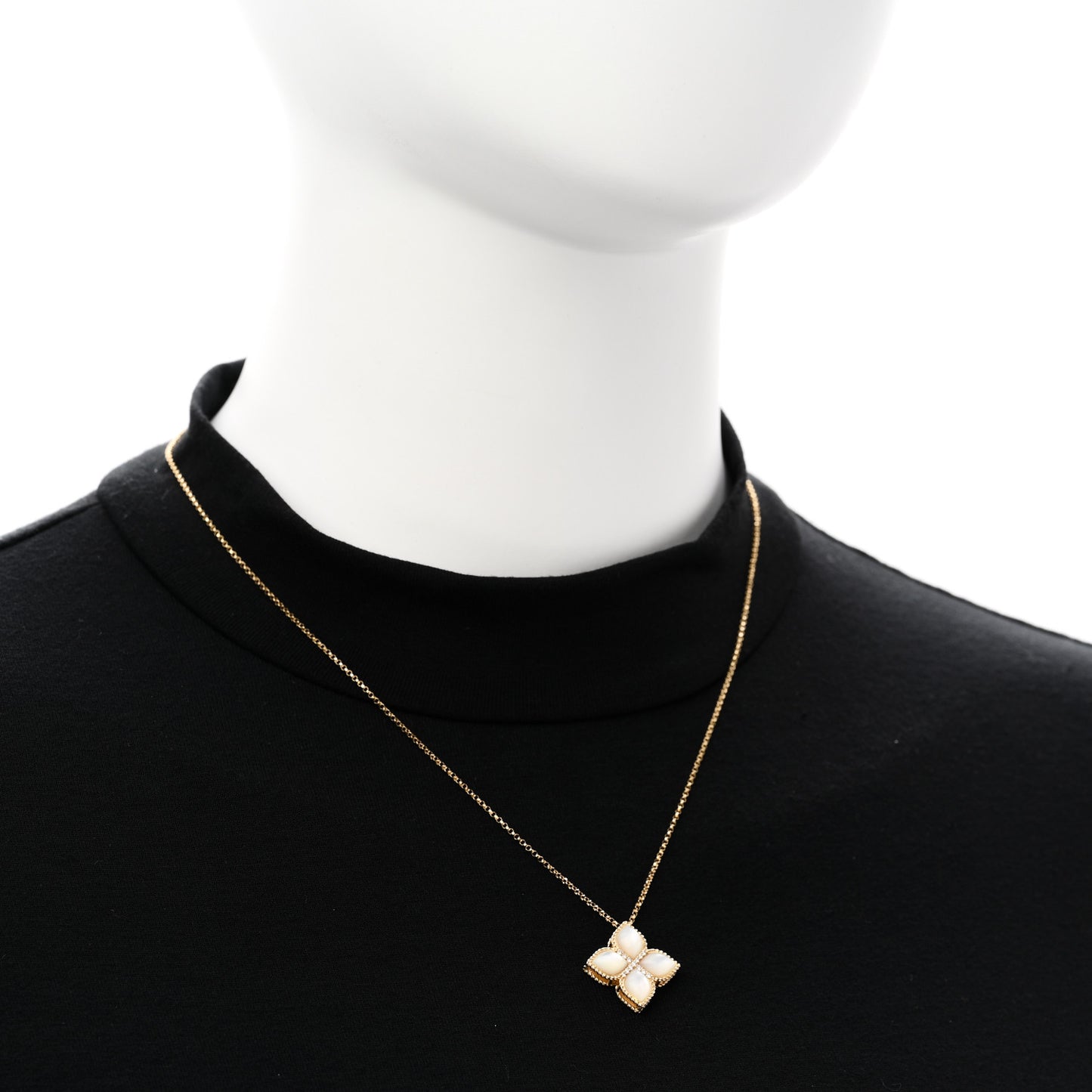 18K Yellow Gold Diamond Mother of Pearl Venetian Princess Medium Flower Pendant Necklace