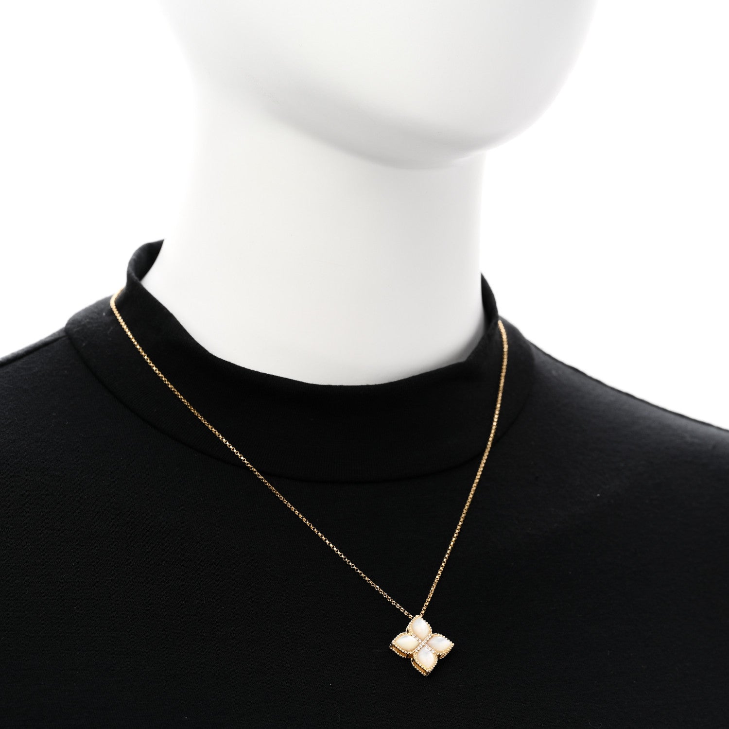 Roberto Coin 18K Yellow Gold Diamond Mother of Pearl Venetian Princess Medium Flower Pendant Necklace 2 of 7