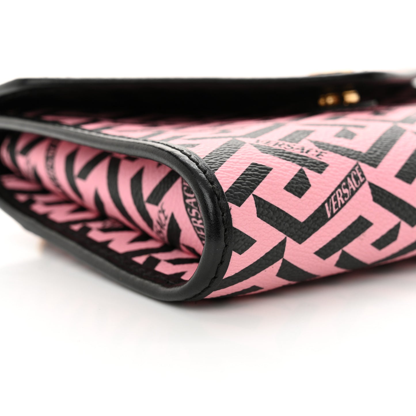 Coated Canvas La Greca Signature Wallet On Chain Black Pink