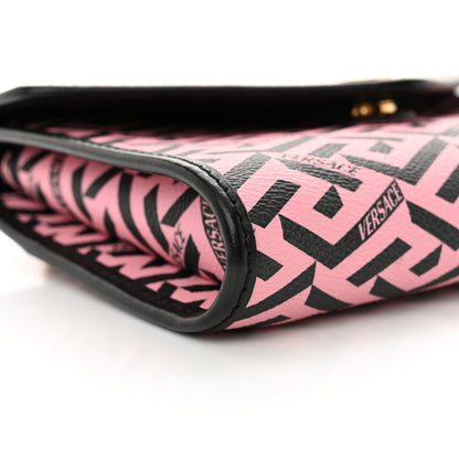 Versace Coated Canvas La Greca Signature Wallet On Chain Black Pink 8 of 11