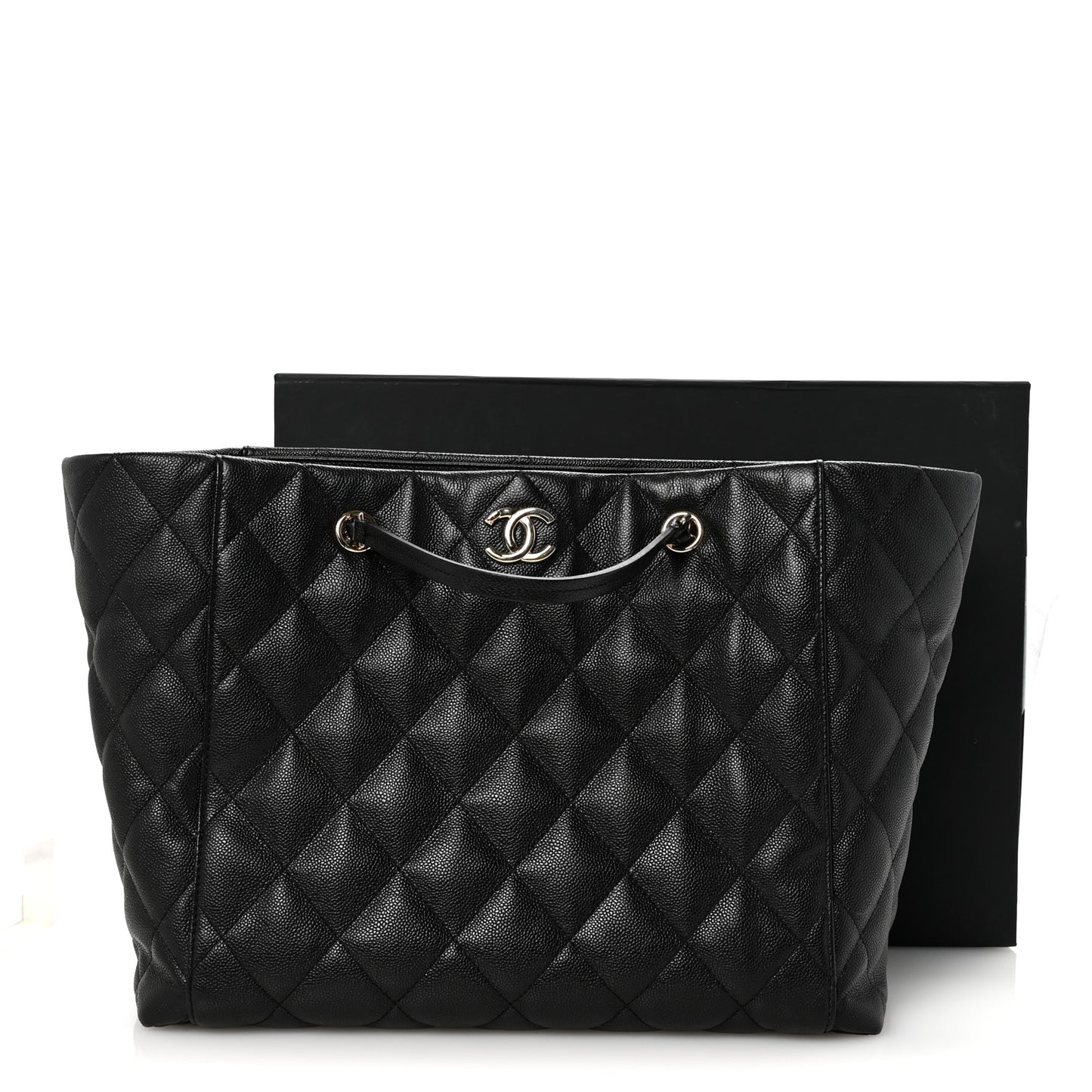 Caviar Quilted Large CC Shopping Tote Black