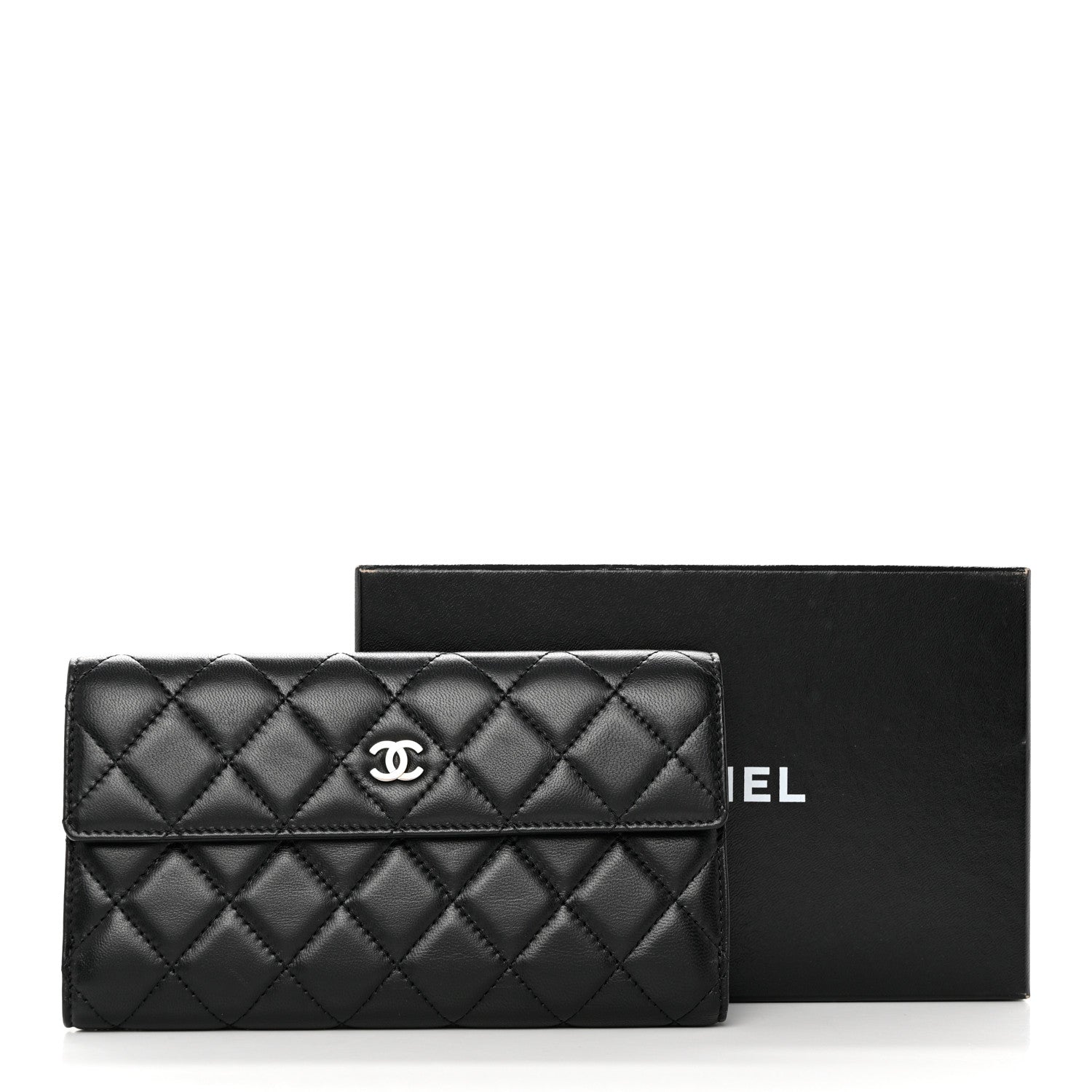 Chanel Lambskin Quilted Long Flap Wallet Black 12 of 12