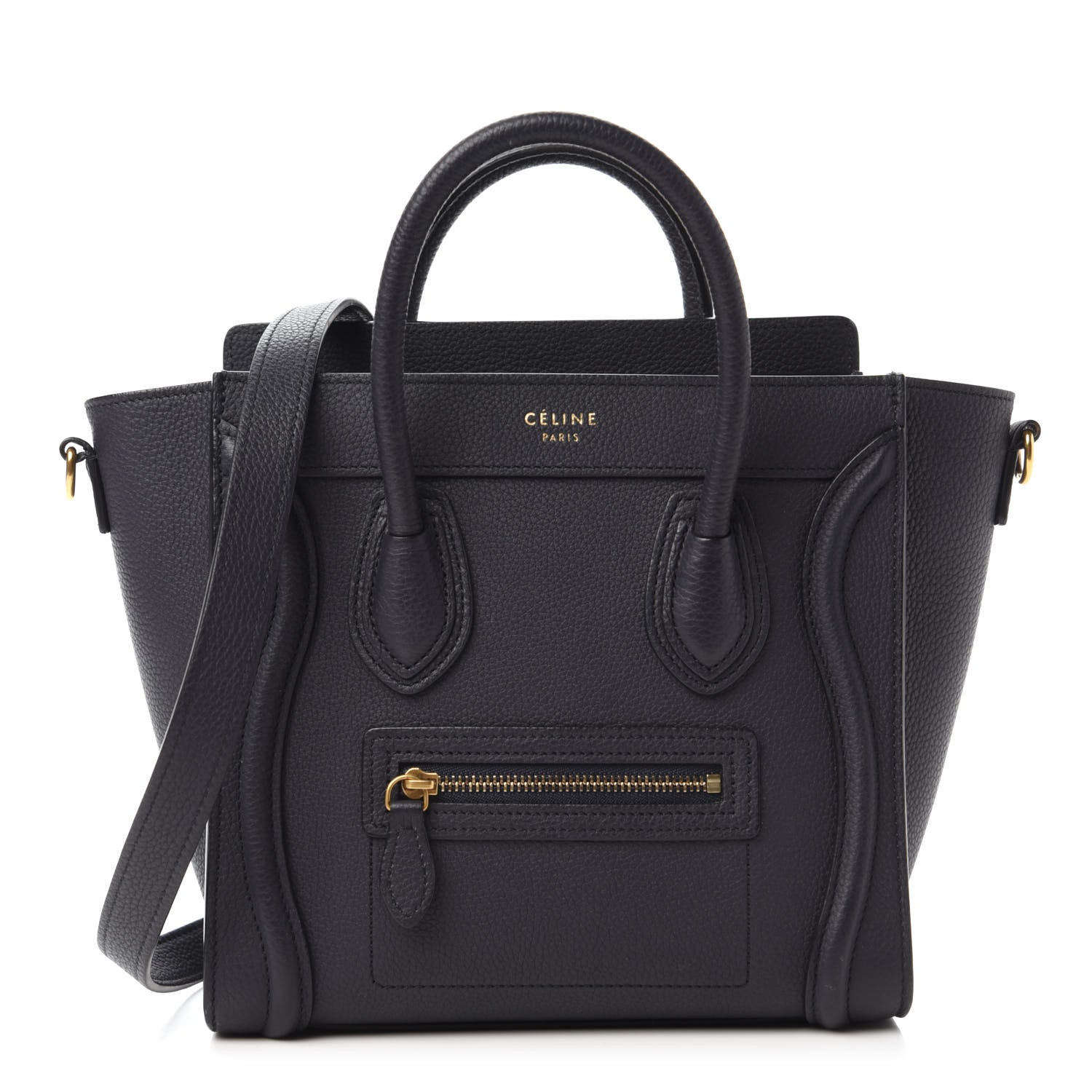 Celine Drummed Calfskin Nano Luggage Navy Blue 1 of 10