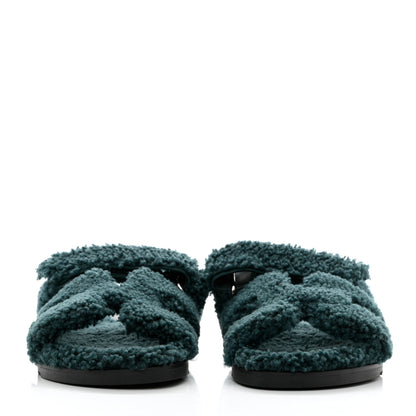 Hermes Woolskin Womens Chypre Sandals 40 Vert Anglais 2 of 9