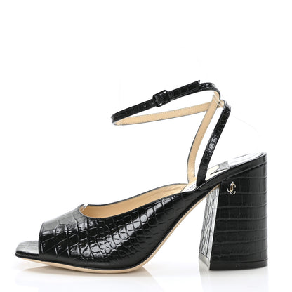 Jimmy Choo Crocodile Embossed Calfskin Jassidy 85 Pumps 38 Black 1 of 7