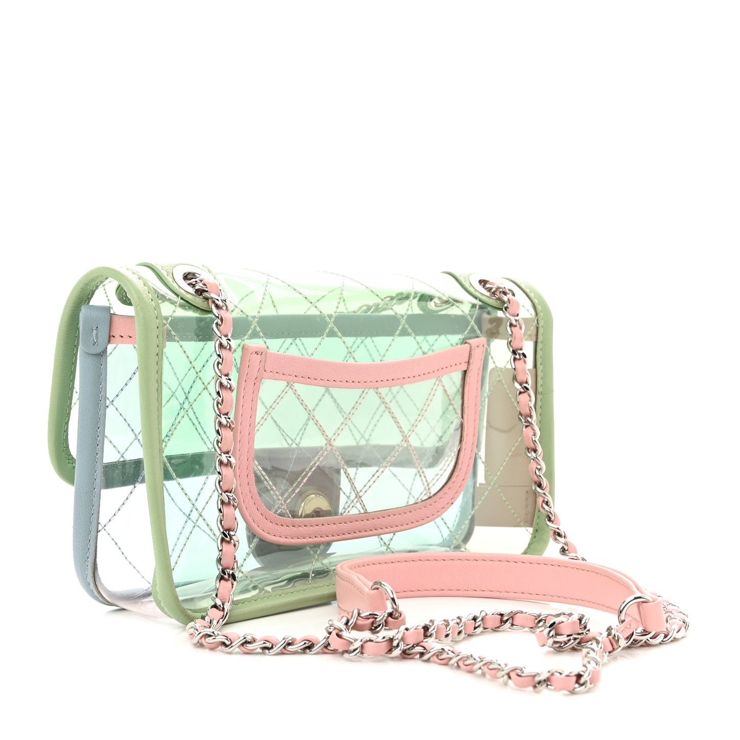 Lambskin PVC Quilted Mini Coco Splash Flap Blue Green