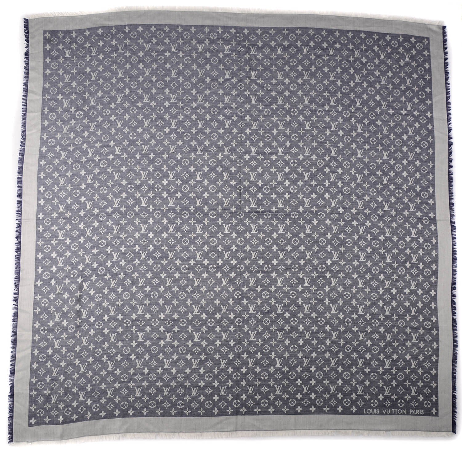 Louis Vuitton Silk Wool Monogram Denim Shawl Blue 3 of 5