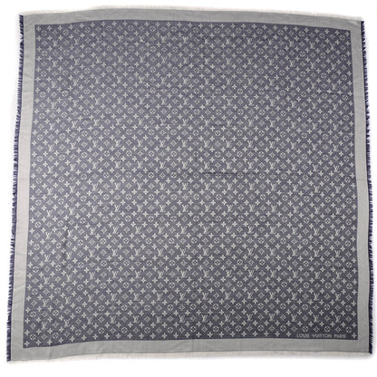Louis Vuitton Silk Wool Monogram Denim Shawl Blue 3 of 5