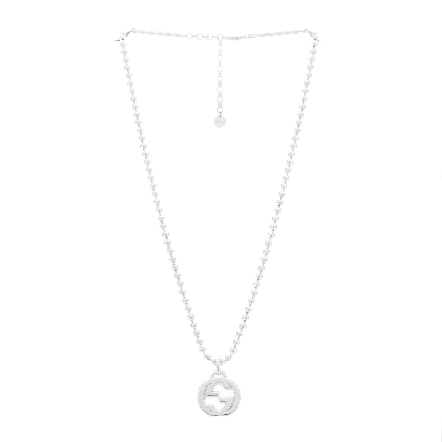 Gucci Sterling Silver Interlocking GG Pendant Beaded Necklace 3 of 7